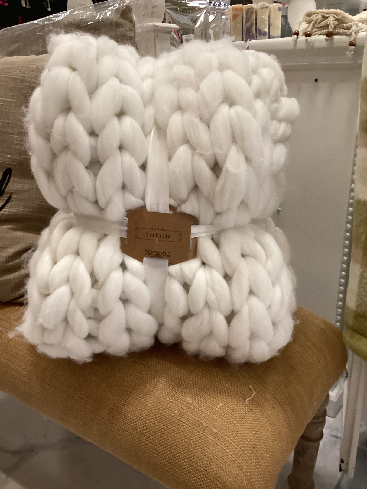 Chunky Knitted Ivory Throw Blanket