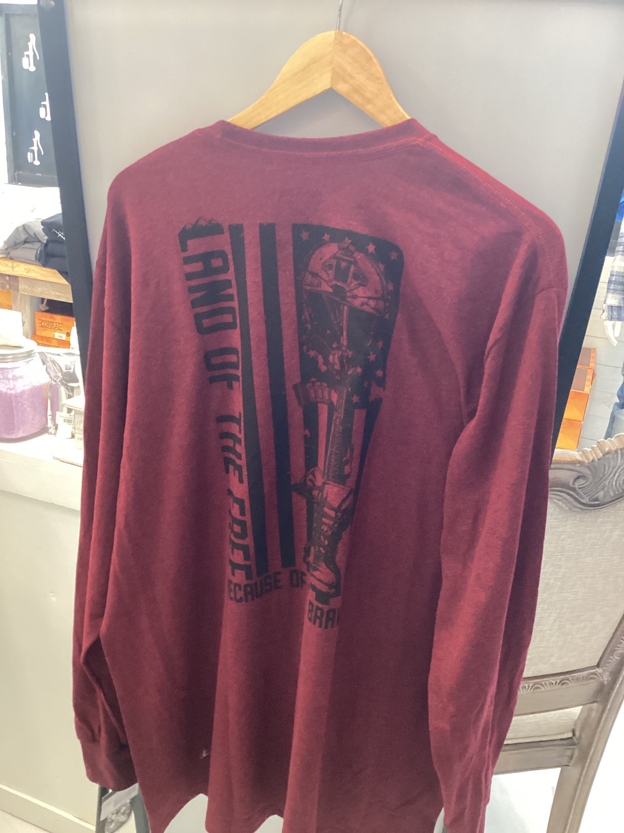 CV4957 Land of the Free L/S Tee-Cranberry by Howitzer