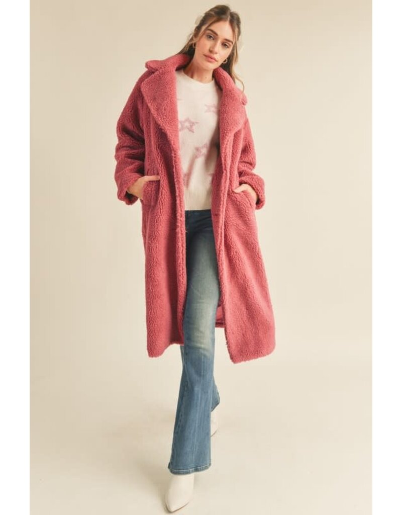 MJK1356 Pink Cosmos-Long Coat Full Length Teddy Coat