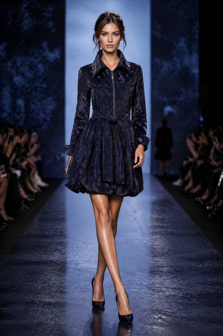 F26008 High Neck Zipper Front Coat/Dress