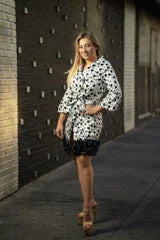 19454 Wht/Blk Print Coat Dress