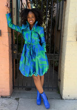 F22028 JACQUARD BUBBLE COAT DRESS