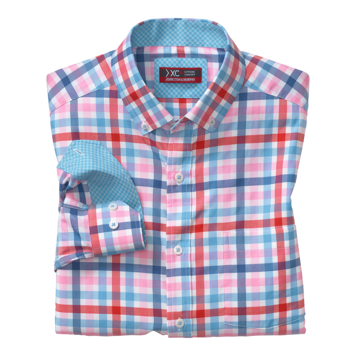 74-9305 XC4 Shirt-Blue/Red Multi Check by Johnston & Murphy