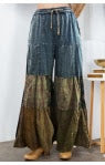 WESTERN BOHO TIERED PATCH INSERTED DENIM PANT NEW