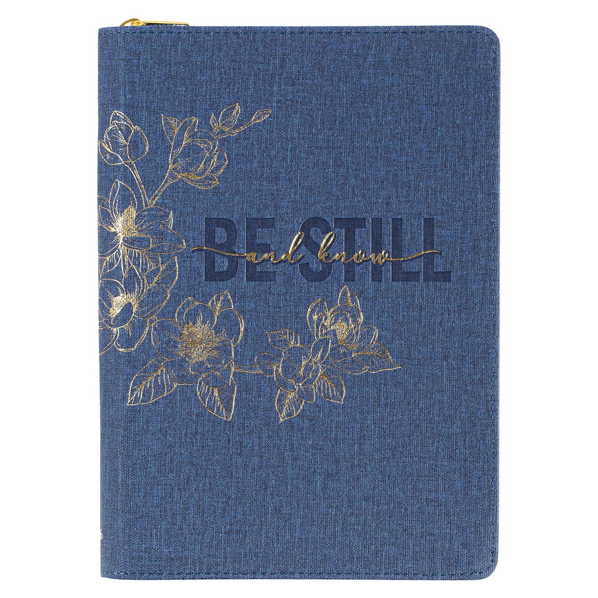 Be Still Blue Denim Faux Leather Classic Journal with Zippered Closure - Psalm 46:10