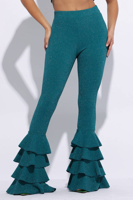 Layered ruffle flare pants