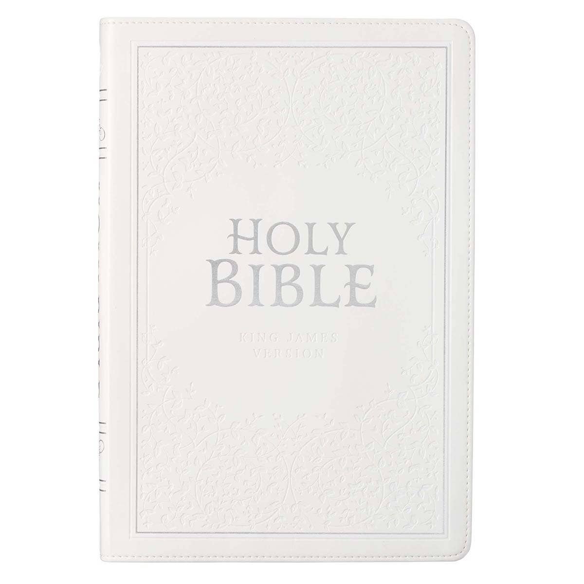 White Faux Leather Large Print Thinline KJV Bible with Thumb Index