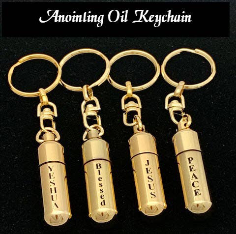 Gold-Tone Keychain Oil Holder: Blessed