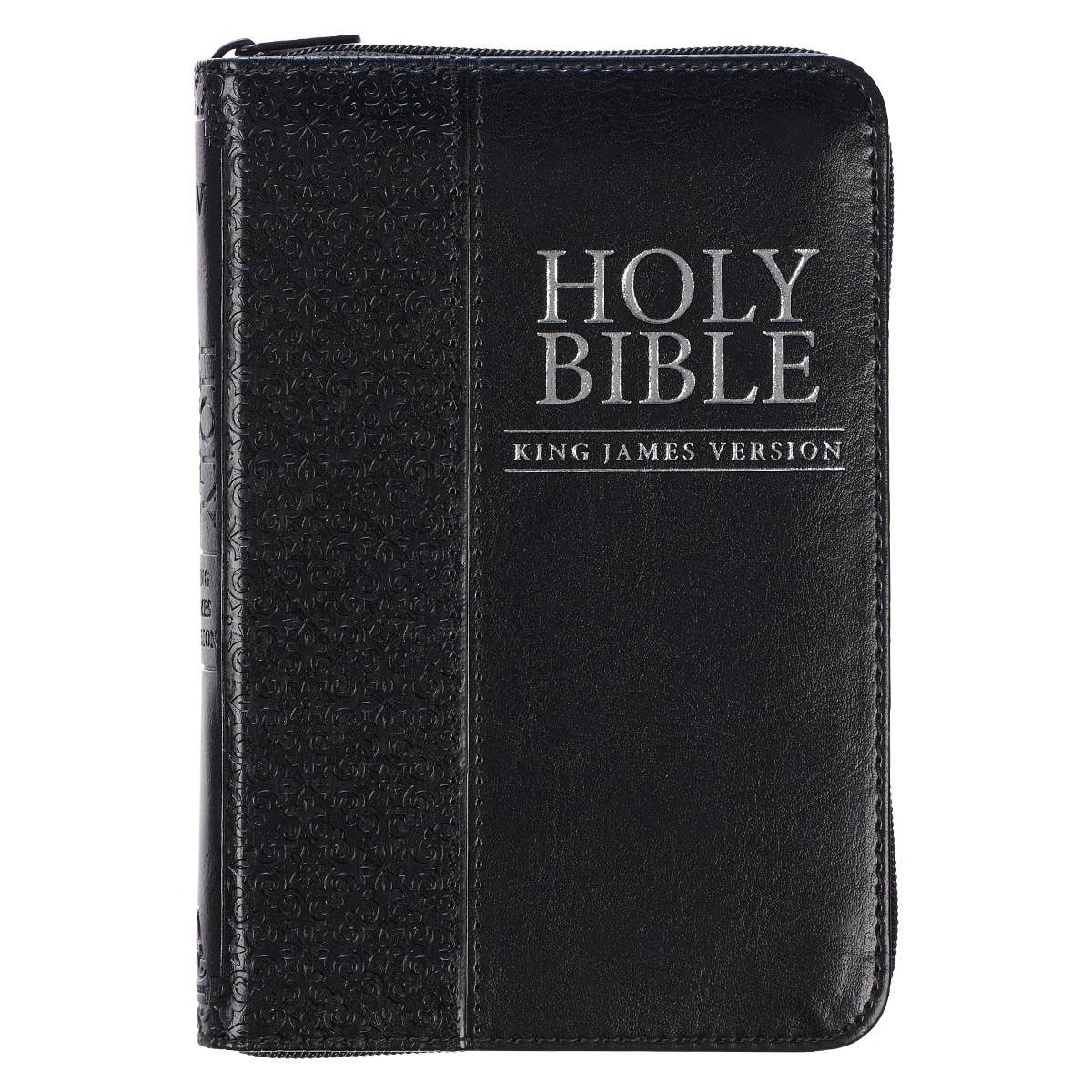 Black Faux Leather Mini Pocket King James Version Bible with Zippered Closure