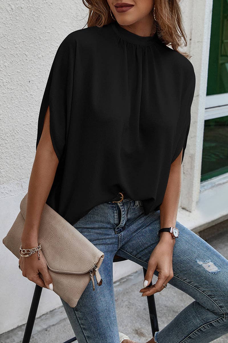 Solid Cape Short Sleeve Loose Top