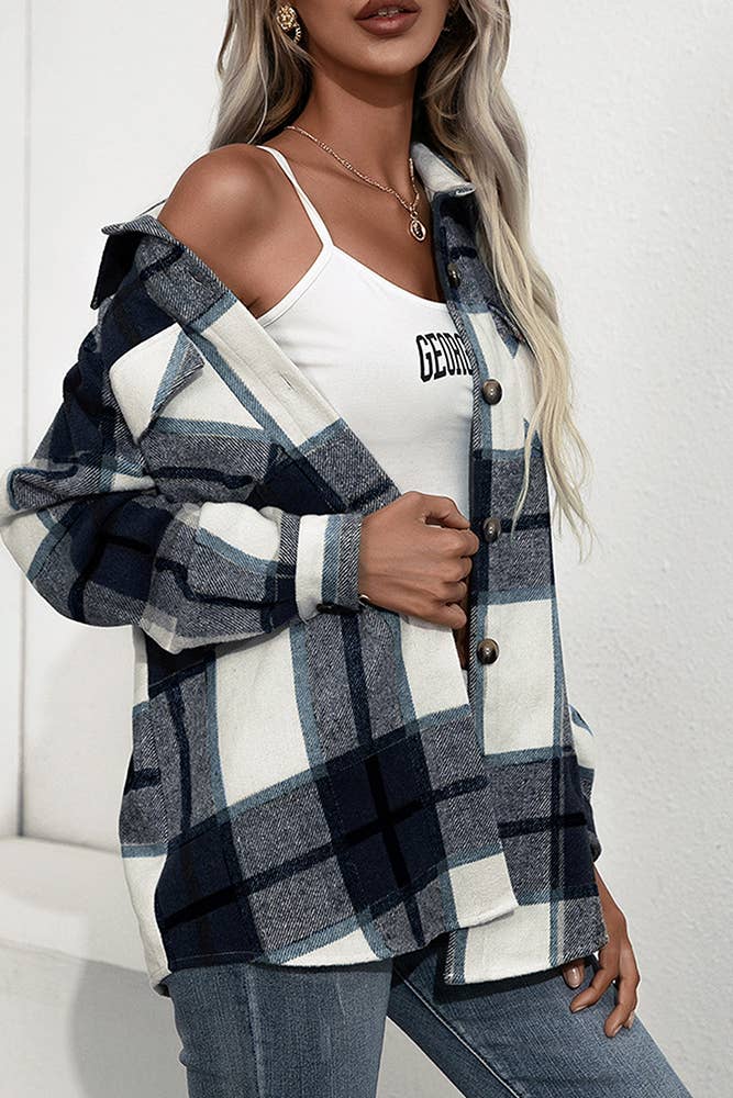 TOPW439 Plaid Flannel Shacket Jacket