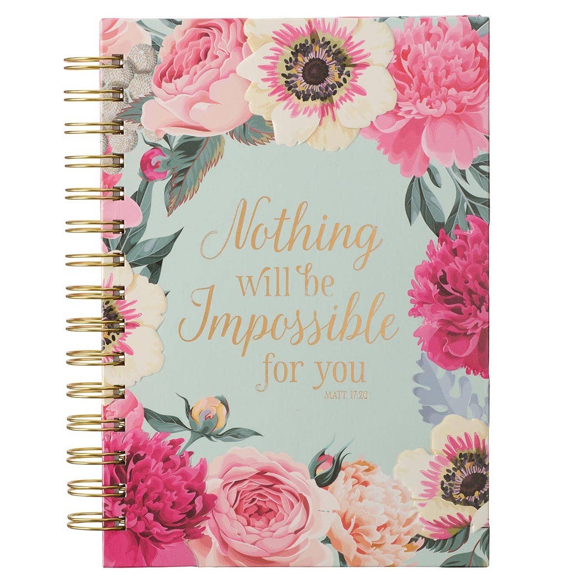 Nothing Will Be Impossible Pink Floral Large Wirebound Journal - Matthew 17:20