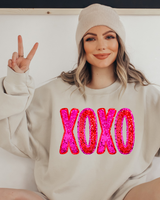 Sparkly XOXO Valentines Adult Crewneck Pullover