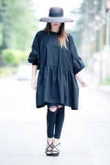 Black Maxi Flounces Cotton Tunic MARCY