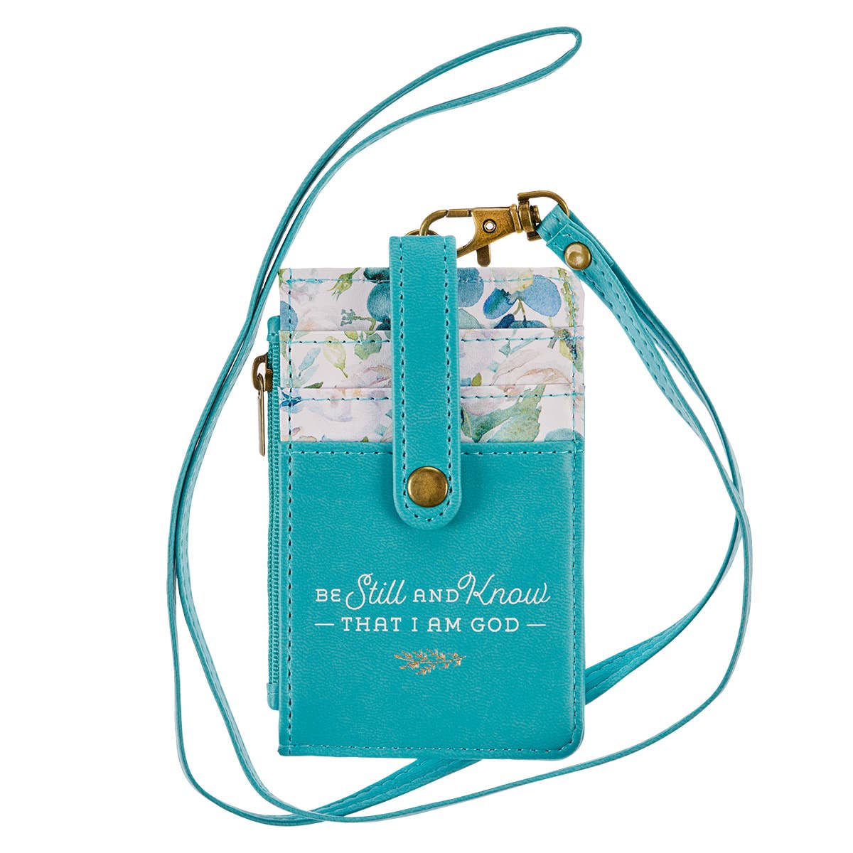 Be Still and Know Floral Teal Faux Leather ID Card Holder