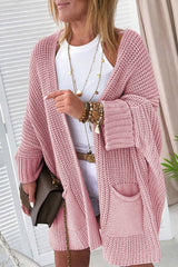 Pink Oversized Fold Over Sleeve Sweater Cardigan: Pink 65%Acrylic+35%Polyester